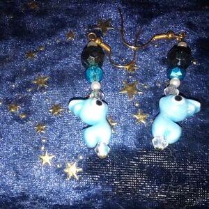 Blue Ceramic FawnEarrings with Beads